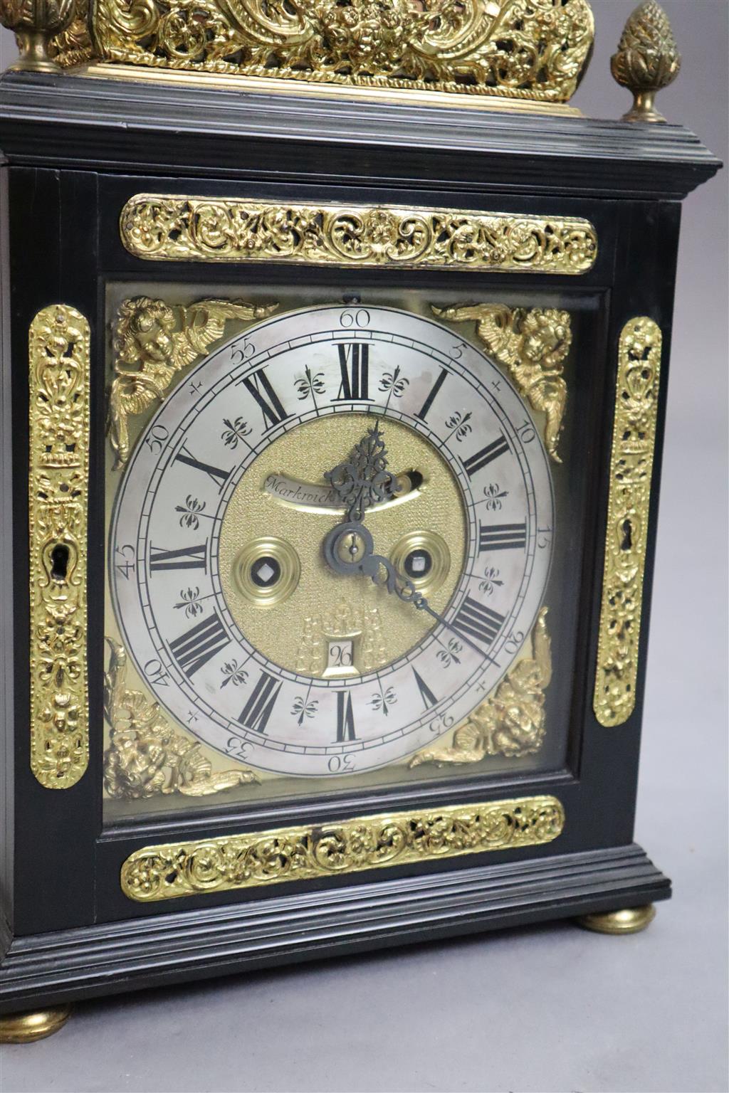 Markwick of London. A late 17th century ormolu mounted ebony repeating chiming bracket clock, width 10.25in. depth 6.5in. height 15.5in